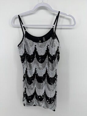 BKE Boutique Silver Black Sequin wave mini dress Size Small